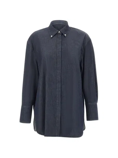 Elena Miro' Pointed-collar Cotton Shirt In Blue