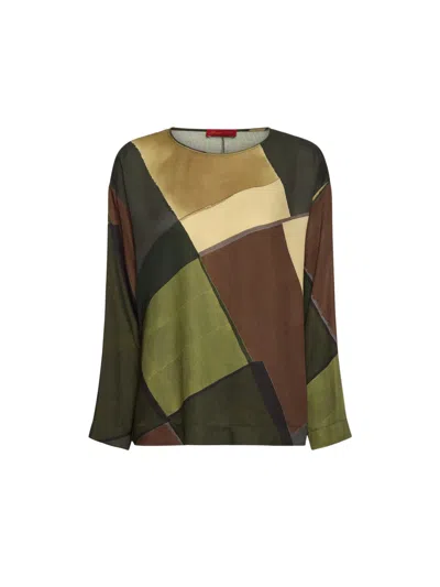 Elena Miro' Elena Miro Printed Satin Blouse In Green
