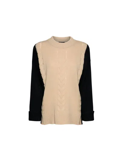 Elena Miro' Elena Miro Pure Wool Sweater With Cable Knit In Multi