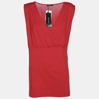Elena Miro' Red Jersey Crystal Embellished V Neck Tops