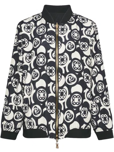 ELENA MIRO' REVERSIBLE GEOMETRIC PATTERN ZIP BOMBER JACKET