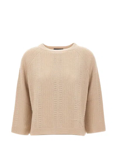 Elena Miro' Rhinestone-embellished Open-knit Sweater In Neutral