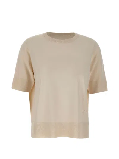 Elena Miro' Ribbed Logo Knit Top In Neutral