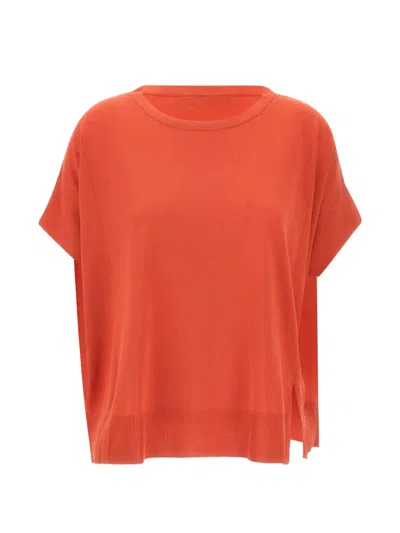 Elena Miro' Ribbed Side Slits Sweater In Orange
