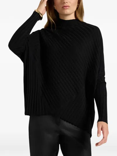 Elena Miro' Ribbed-knit Asymmetric-hem Sweater In Black