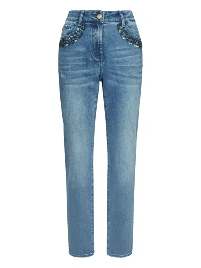 Elena Miro' Rose Bead-embellished Jeans In Blue