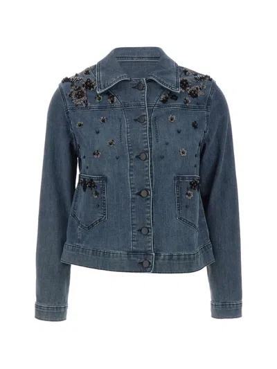 Elena Miro' Sequin-embellished Denim Jacket In Blue