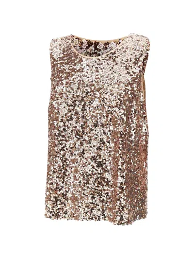 Elena Miro' Sequin Round-neck Top In Gold