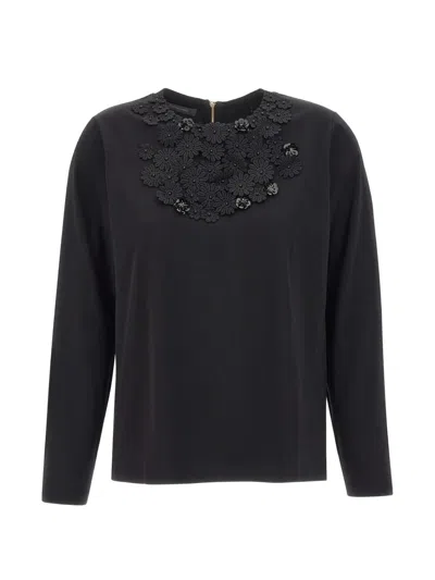 Elena Miro' Sequin-embroidered T-shirt In Black