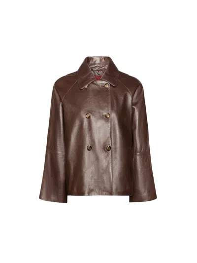 Elena Miro' Elena Miro Short Trench In Genuine Leather In Multi