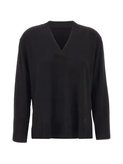 Elena Miro' Side-slit V-neck Sweater In Black