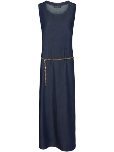 Elena Miro' Sleeveless Blue Denim Midi Chain Dress In Black