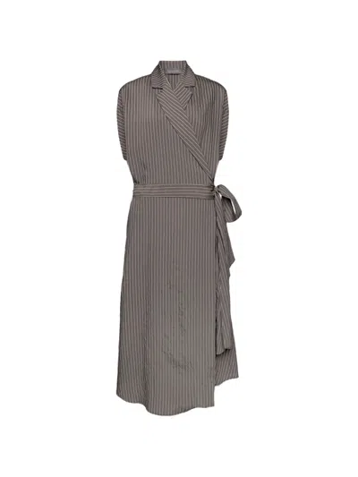 Elena Miro' Striped Wrap Dress In Gray