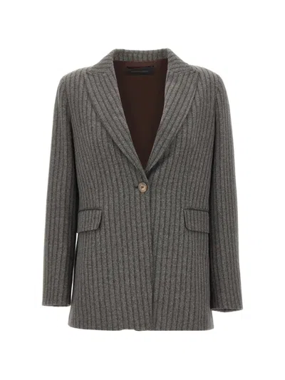 Elena Miro' Stripe-pattern Single-breasted Blazer In Gray