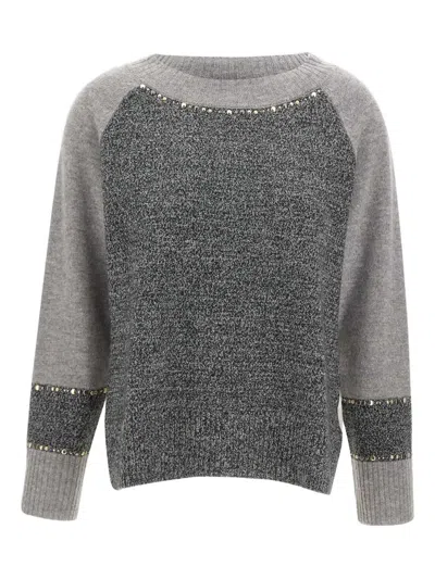 Elena Miro' Stud-embellished Ribbed Sweater In Gray