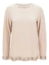 Elena Miro' Stud Long-sleeve Top In Neutral