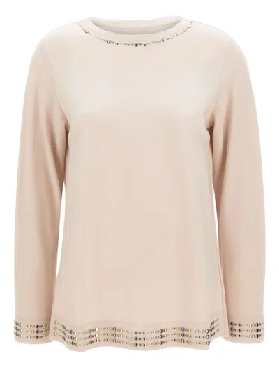 Elena Miro' Stud Long-sleeve Top In Neutral