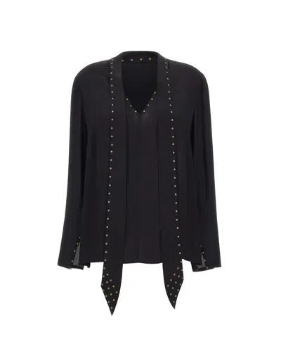 Elena Miro' Stud-embellished Scarf-detail Blouse In Black