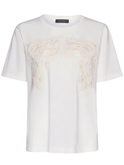 Elena Miro' Floral-embroidered T-shirt In White