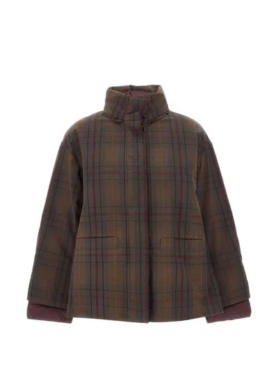 Elena Miro' Tartan-patterned Waxed-cotton Trench Coat In Brown