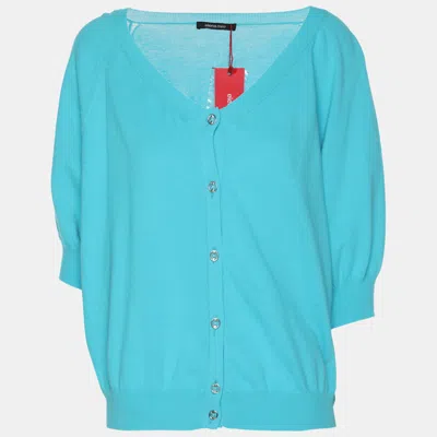 Pre-owned Elena Miro' Teal Cotton Knit Button Front Crop Top Xl In Blue