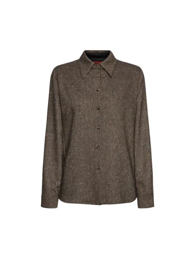 Elena Miro' Tweed-effect Button-down Shirt In Brown