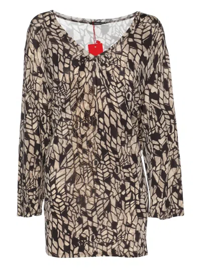 Pre-owned Elena Miro' V-neck Print Top In Neutral