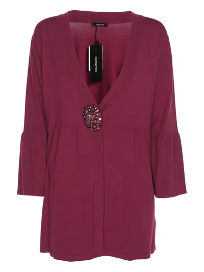 Pre-owned Elena Miro' Embellished V-neck Blouse In Pink