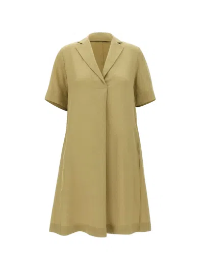 Elena Miro' V-neck Lapels Dress In Brown