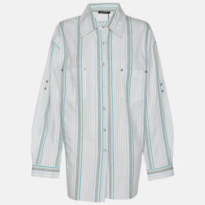 Elena Miro' White Striped Cotton Button Front Shirt Xl