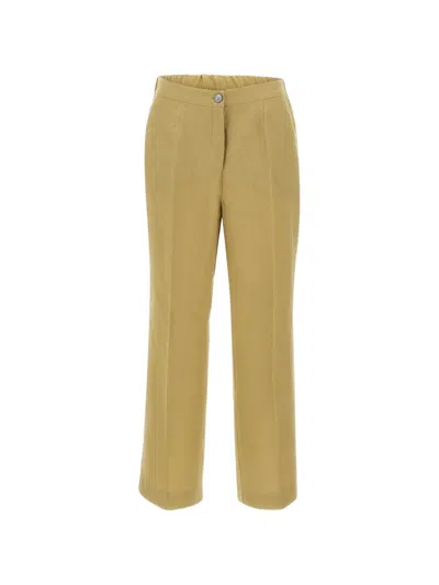Elena Miro' Wide-leg Linen Trousers In Brown