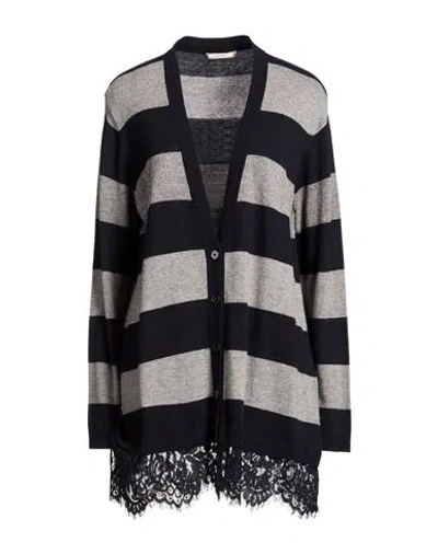 Elena Miro' Elena Mirò Woman Cardigan Midnight Blue Size 10 Acrylic, Polyamide, Viscose, Cashmere In Animal Print