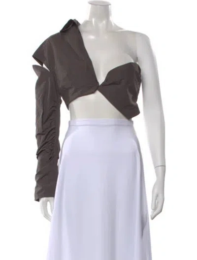 Pre-owned Elena Velez Asymmetrical Long Sleeve Crop Top In Gray