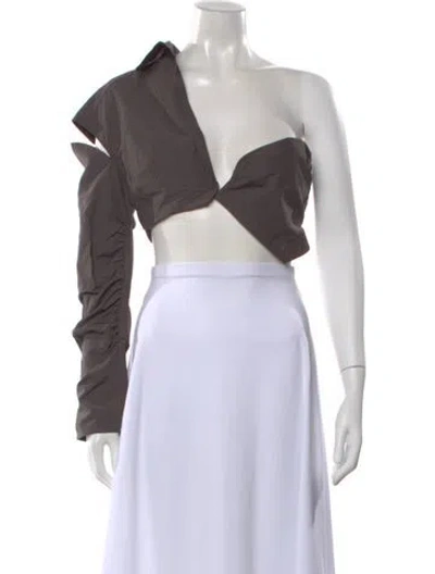 Pre-owned Elena Velez Asymmetrical Long Sleeve Crop Top In Gray