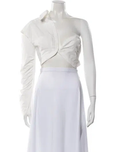 Pre-owned Elena Velez Asymmetrical Long Sleeve Crop Top In White