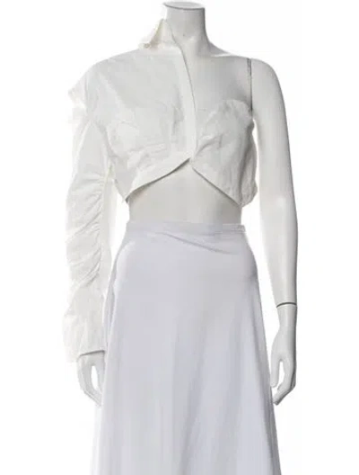 Pre-owned Elena Velez Asymmetrical Long Sleeve Crop Top In White