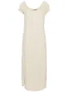 ELENA VELEZ CLOUD BEIGE OFF-THE-SHOULDER MIDI DRESS