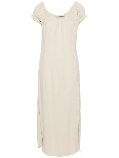 ELENA VELEZ CLOUD BEIGE OFF-THE-SHOULDER MIDI DRESS