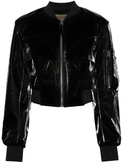 Elena Velez Bustier Cropped Bomber Jacket In Black