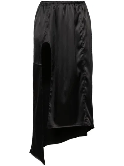 ELENA VELEZ SHALE BLACK SIDE SLIT SATIN SKIRT