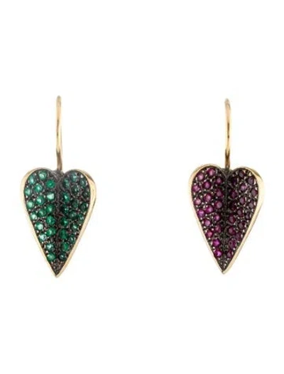 Pre-owned Elena Votsi 18k Ruby & Emerald Mismatched Eros Earrings In Multi