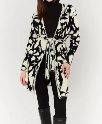 Elena Wang Bouclé Belted Cardigan In Black / Cream In White