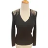 Elena Wang Rhinestone Shoulder Sweater In Black In Black