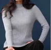 Elena Wang Ribbed Mock Turtleneck Sweater With Silver Sparkle In Silver