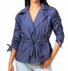 Elena Wang Ruched Sleeves Drawstring Jacket In Blue In Blue