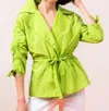 Elena Wang Ruched Sleeves Drawstring Jacket In Lime In Green
