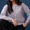Elena Wang Silver Button Front Sweater In Grey In Grey