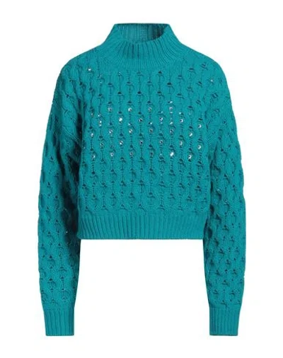 Eleonora Gottardi Woman Turtleneck Turquoise Size L Wool, Cashmere In Blue