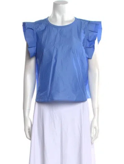 Pre-owned Eleph Crew Neck Short Sleeve Blouse W/ Tags In Blue