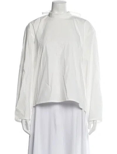Pre-owned Eleph Tie Neck Long Sleeve Blouse In White